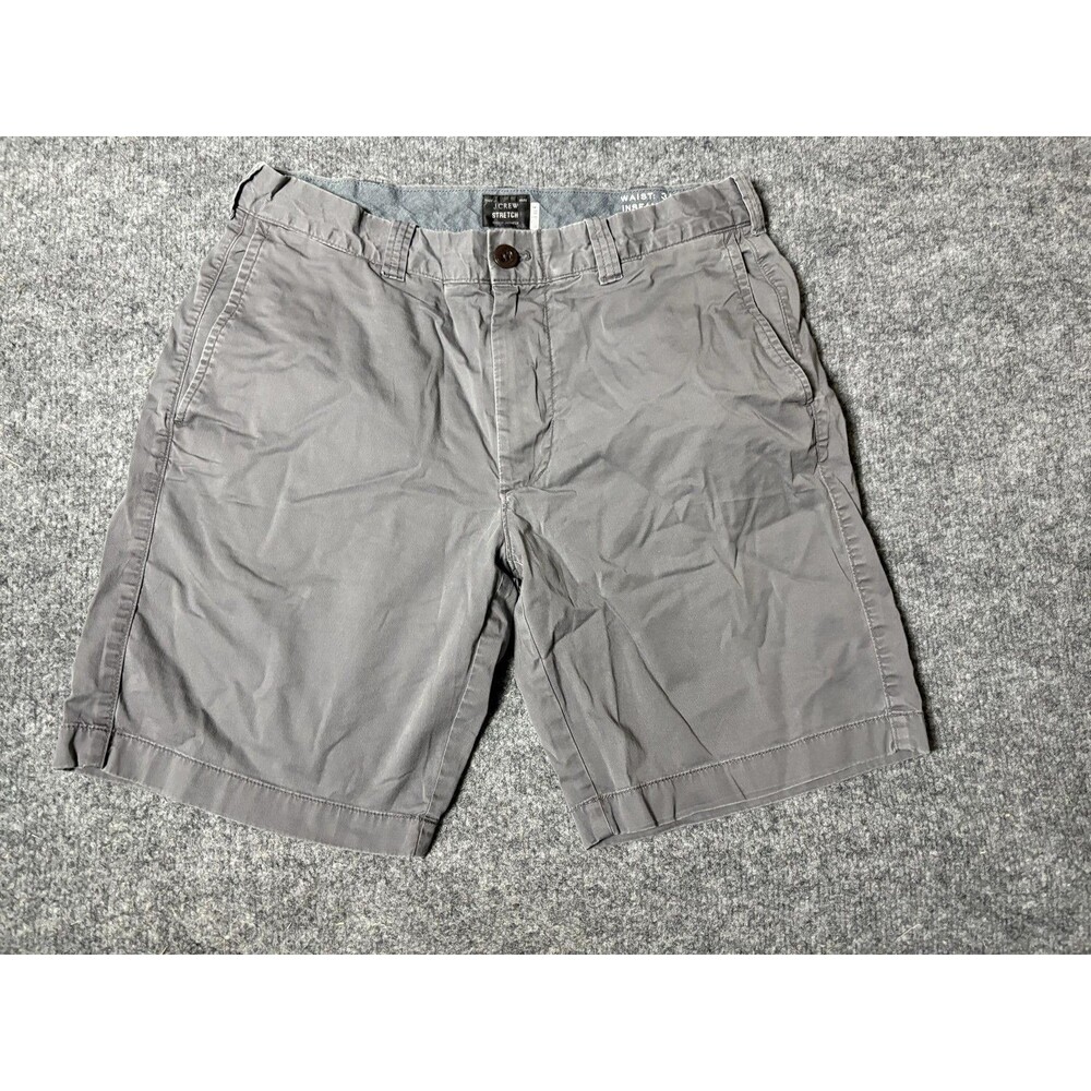 J.CREW Chino Shorts Mens 31 Gray Stretch Cotton Flat Front 9" Inseam Casual